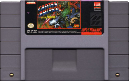 Captain America and the Avengers retro SNES video game Captain America Marvel superhero beat em up action combat cooperative gameplay arcade style adventure console title Super Nintendo release cartridge