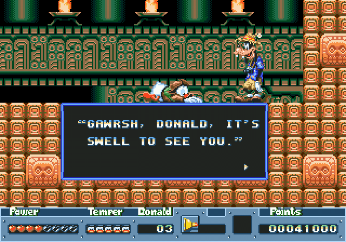 QuackShot Starring Donald Duck Sega Genesis GEN video game featuring action platforming gameplay Donald Duck treasure hunting adventure globe trotting exploration exotic locations puzzle solving plungers as weapons hidden treasures enemy encounters colorful Disney characters and classic 16 bit Sega gameplay retro video game collection collectible gaming appeal gameplay