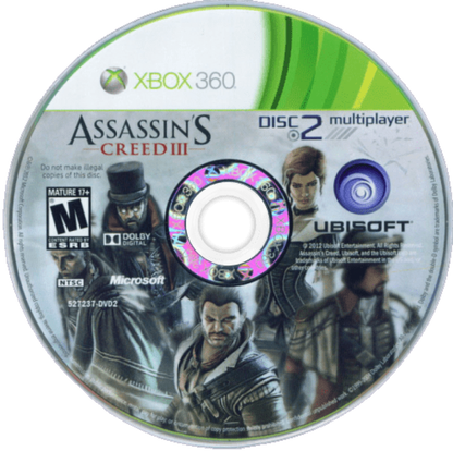 Assassin's Creed III cover art for Xbox 360 (X360) action-adventure video game