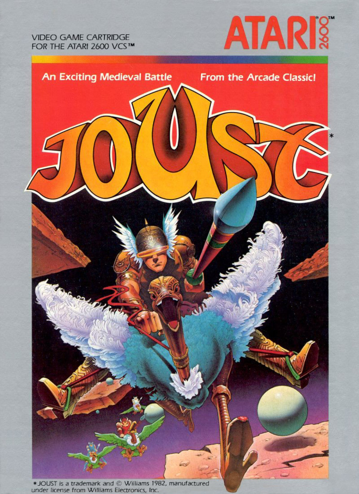 Joust for Atari 2600 with classic arcade-style flying and lance combat gameplay theme front cover