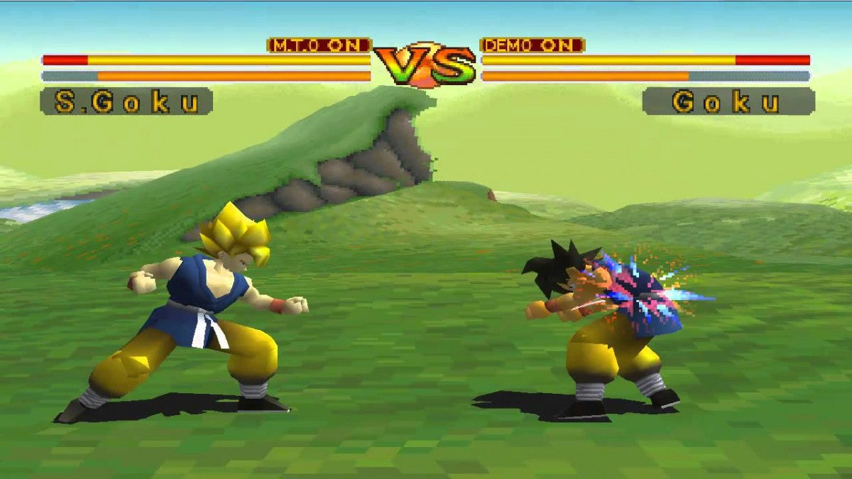 Dragon Ball GT Final Bout PS1 Bandai version anime fighting game based on Dragon Ball GT 3D arena combat Super Saiyan characters energy attacks versus battles Japanese and North American Bandai release retro gaming PlayStation software video game title gameplay 