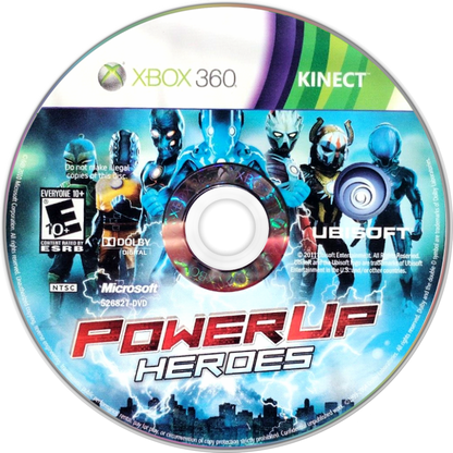 PowerUp Heroes Xbox 360 for retro video game enthusiasts featuring motion controlled fighting gameplay superhero inspired combat Kinect powered full body controls futuristic battles unlockable powers competitive multiplayer action and collectible gaming appeal disc