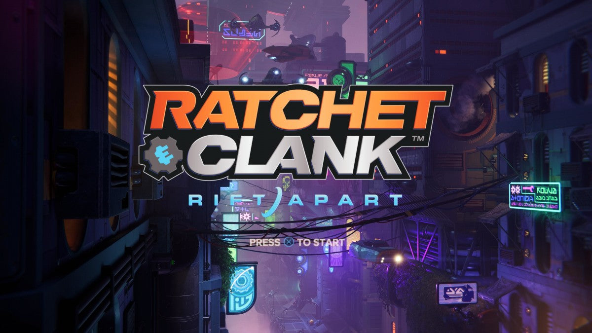 Ratchet & Clank: Rift Apart start screen for PlayStation 5 (PS5) action adventure platformer video game