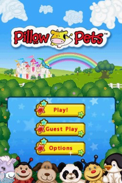 Pillow Pets for Nintendo DS, gameplay for a kids adventure video game with mini-games, pet care gameplay, puzzle challenges, and family-friendly activities