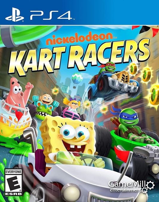 Nickelodeon Kart Racers PlayStation 4 PS4 arcade kart racing video game featuring SpongeBob SquarePants Teenage Mutant Ninja Turtles Rugrats Hey Arnold power-sliding drifting power-ups battle mode four player local multiplayer 