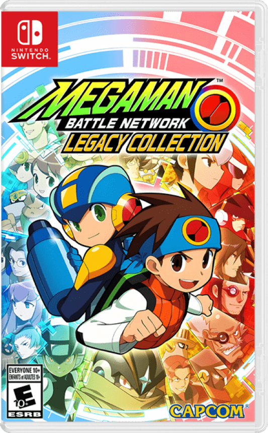 Mega Man Battle Network Legacy Collection Nintendo Switch for action role playing video game fans featuring tactical grid based battles cyber world exploration classic MegaMan.EXE adventures online network combat multiple games in one collection futuristic storytelling collectible gaming appeal front cover art