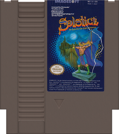 Solstice Nintendo Entertainment System NES video game featuring action adventure puzzle gameplay magical fantasy environments exploration challenging rooms item collection strategic problem solving and classic 8 bit gameplay retro video game collection collectible gaming appeal game cartridge