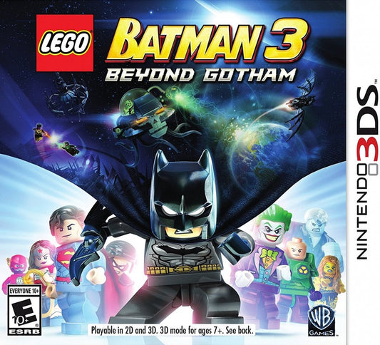 LEGO Batman 3 Beyond Gotham Nintendo 3DS handheld action-adventure game DC superheroes Lantern worlds Brainiac villain character swapping puzzle solving co-op gameplay front cover