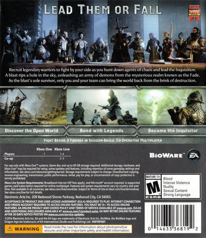 Dragon Age: Inquisition – Xbox One (XONE) back of case for fantasy action role-playing game from BioWare