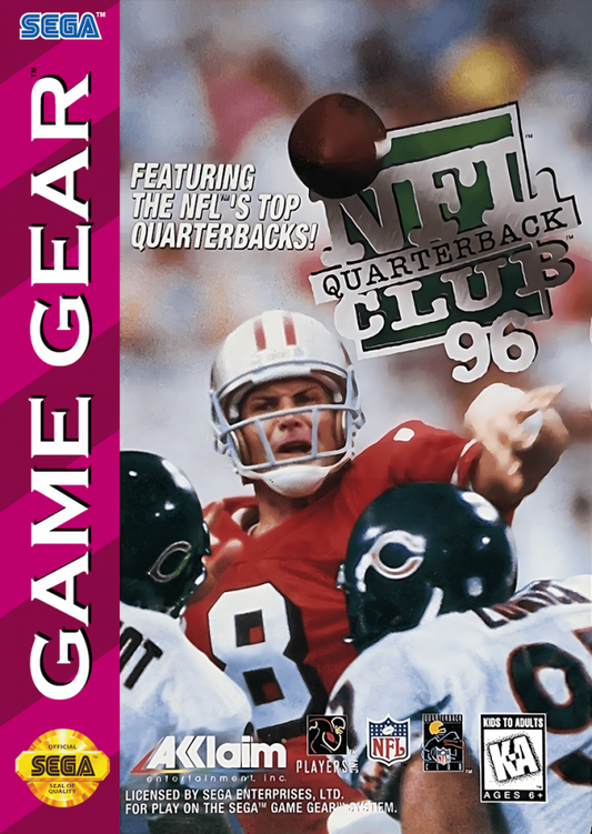 NFL Quarterback Club 96 cover art for Sega Game Gear football video game.