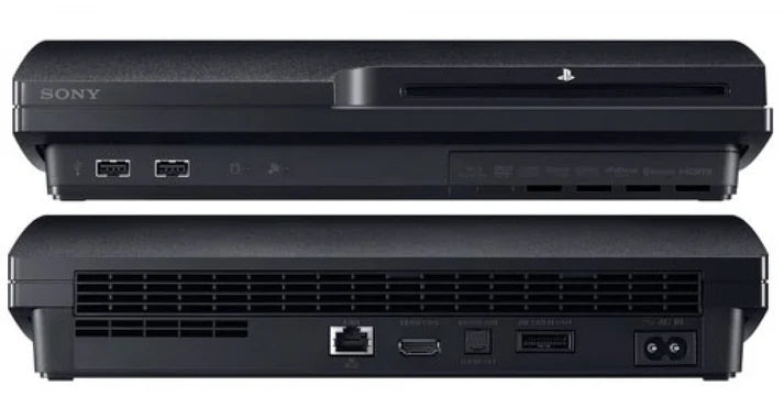 PlayStation 3 PS3 Slim System 320GB console for video game enthusiasts featuring original Sony gaming hardware compact slim design expanded hard drive storage built in Blu ray disc player wireless connectivity HDMI output PlayStation 3 game compatibility digital media features collectible console gaming appeal front view