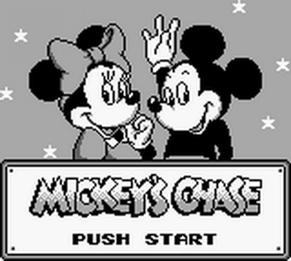 Mickey's Dangerous Chase title screen for Game Boy (GB) video game