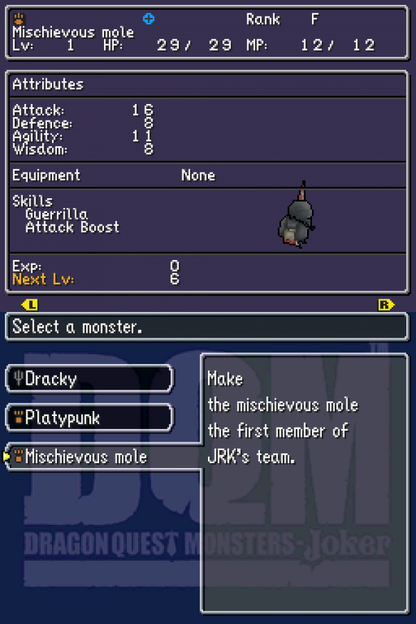 Dragon Quest Monsters Joker cartridge for the Nintendo DS featuring monster collecting RPG gameplay with turn based battles creature synthesis and open island exploration in the Dragon Quest universe gameplay