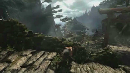 Tomb Raider Game of the Year Edition Xbox 360 action-adventure reboot origin story Lara Croft survival island Yamatai exploration puzzle-solving combat bow and arrows climbing tombs scavenging animal hunting character progression RPG elements upgrade system story-driven third-person perspective hub areas all downloadable content included complete experience gameplay screenshot