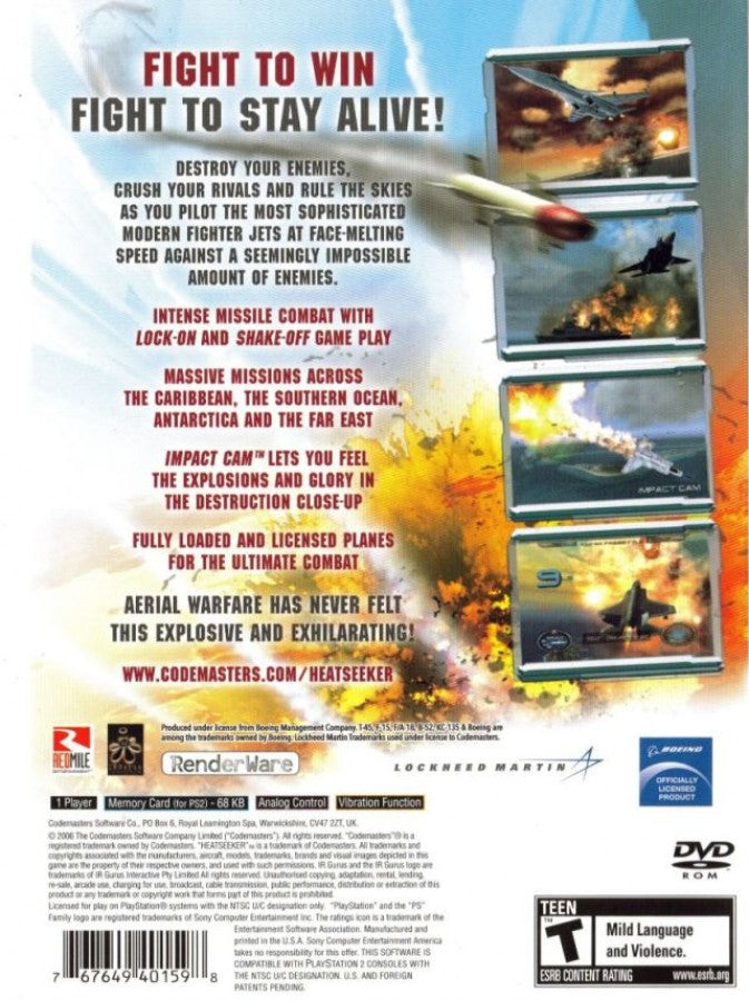 Heatseeker back cover art for Playstation 2 video game