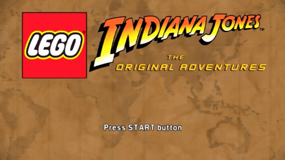 LEGO Indiana Jones The Original Adventures PlayStation Portable box art displaying the adventurous Lego minifigure and action scenes main menu title screen
