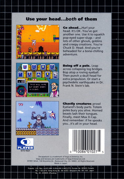 Decap Attack back cover art for Sega Genesis (GEN) video game