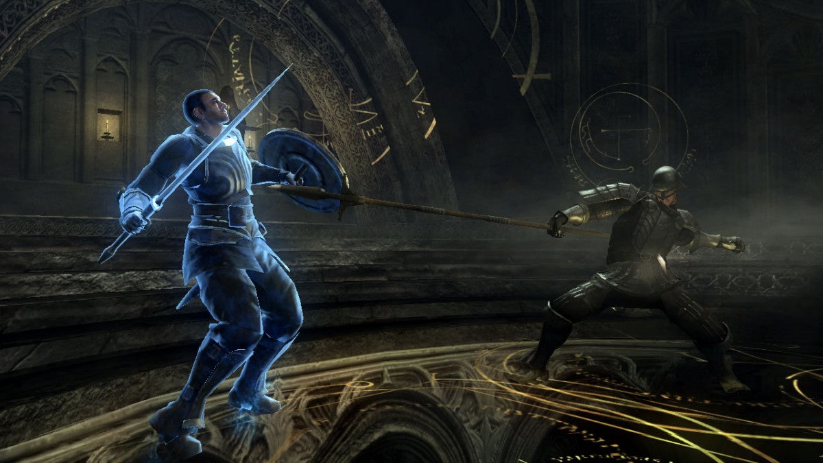 Demon’s Souls Greatest Hits PlayStation 3 PS3 video game featuring challenging action role playing gameplay dark fantasy world exploration brutal melee combat magic spells boss battles character customization soul collection mechanics atmospheric environments and classic FromSoftware gameplay retro video game collection collectible gaming appeal gameplay