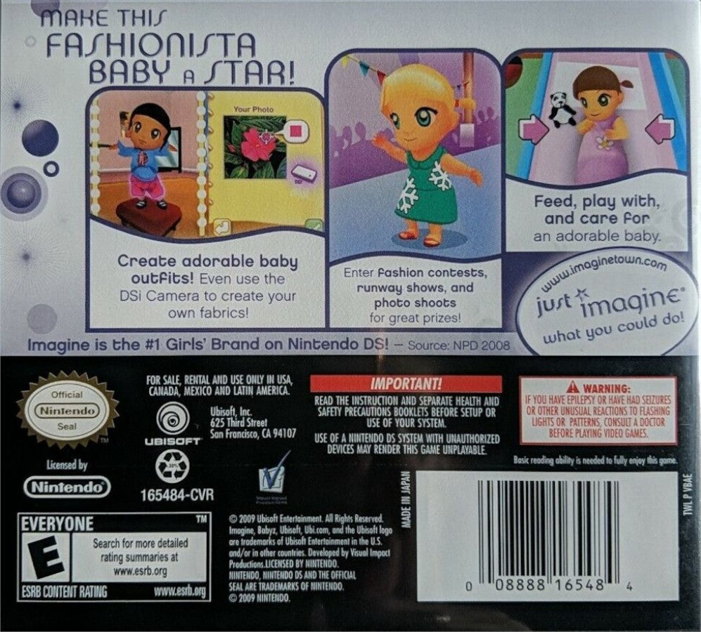 Imagine: Babyz Fashion back of case for Nintendo DS (DS) fashion life simulation video game
