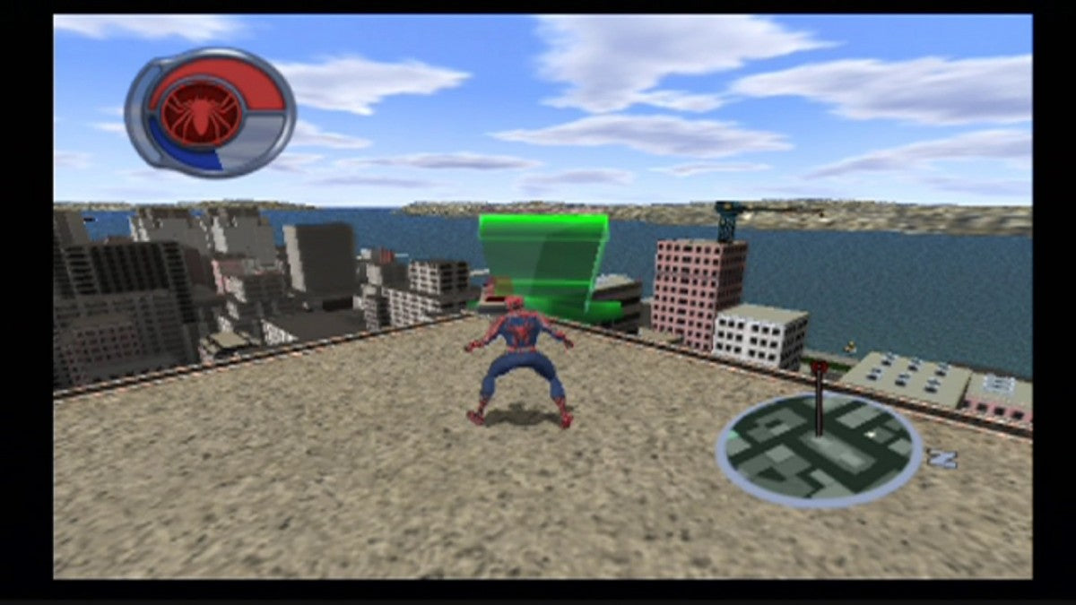 Spider-Man 2 Greatest Hits PlayStation 2 PS2 video game, open-world action adventure, superhero web-slinging gameplay, Marvel console title gameplay screenshot