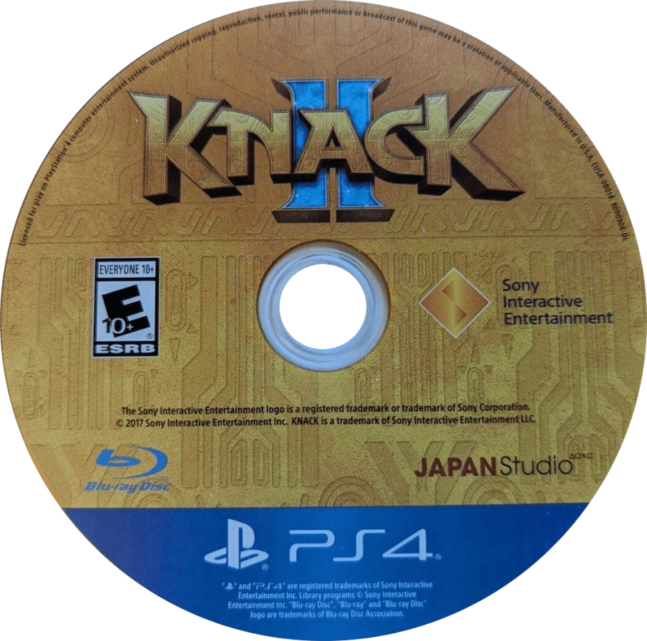 Knack II – PlayStation 4 (PS4) video game disc, 3D platformer action-adventure game.