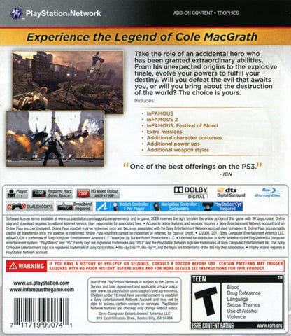 Infamous Collection for PlayStation 3 featuring action adventure gameplay cover art back cover art