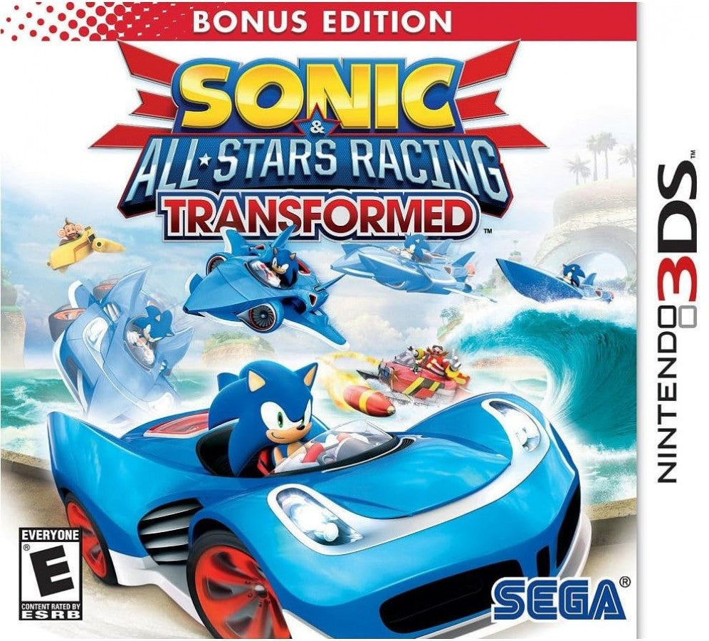 Sonic & All-Stars Racing Transformed Nintendo 3DS 3DS for arcade racing video game fans featuring Sonic characters transforming cars boats and airplanes colorful tracks power ups drifting stunts challenging races multiplayer gameplay and fast paced SEGA racing action collectible gaming appeal front cover art
