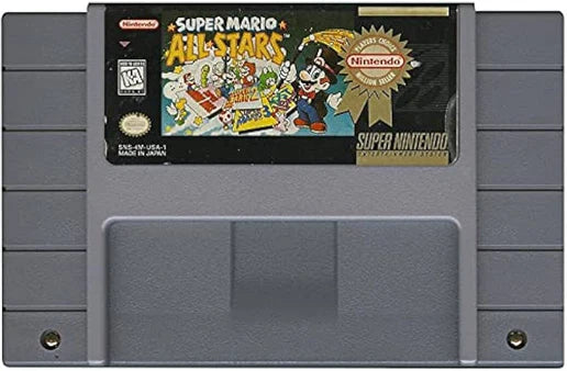 Super Mario All-Stars [Player's Choice] – Super Nintendo Entertainment System (SNES) cartridge for retro platformer video game