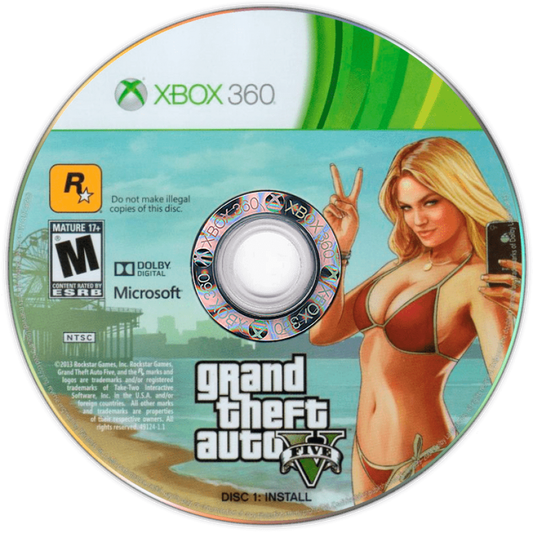Grand Theft Auto V disc 1 for Xbox 360 (X360) open-world action-adventure video game