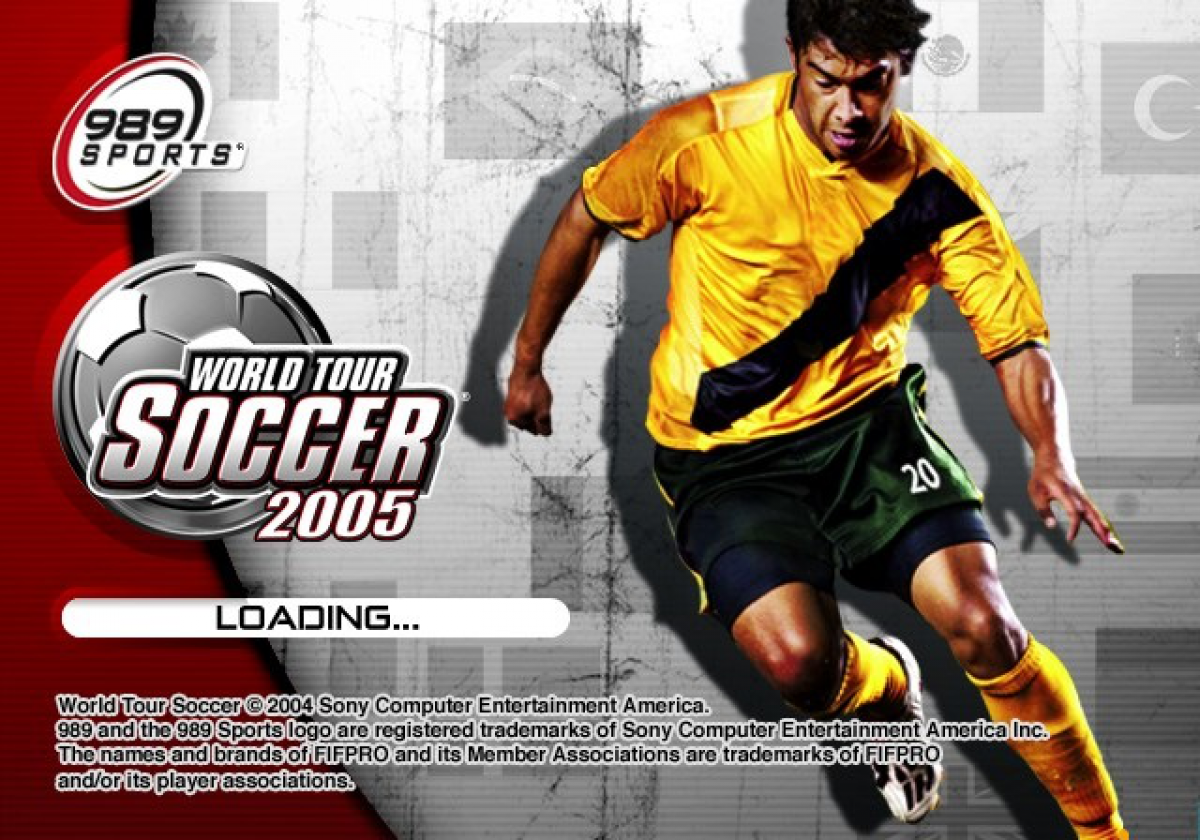 World Tour Soccer 2005 – PlayStation 2 (PS2) video game title screen, soccer simulation.