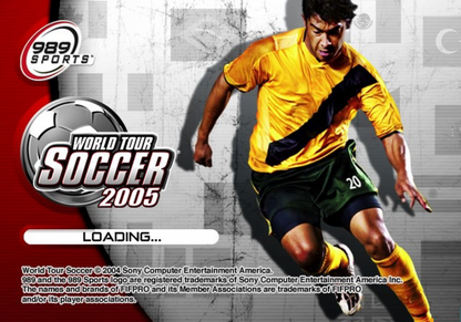 World Tour Soccer 2005 – PlayStation 2 (PS2) video game title screen, soccer simulation.