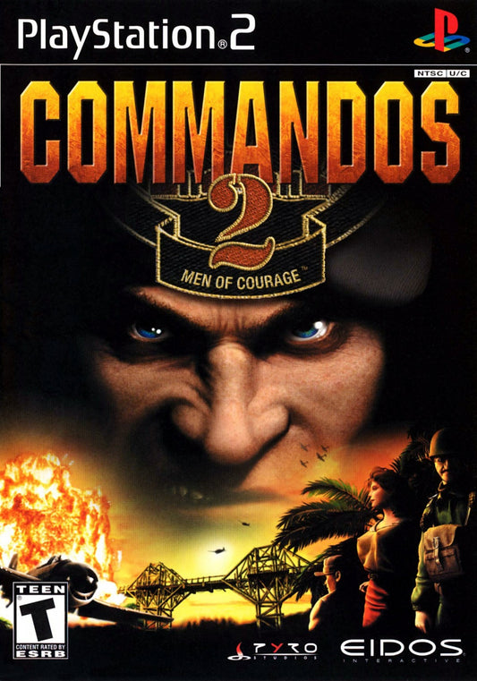 Commandos 2 Men of Courage PlayStation 2 PS2 for real time strategy video game fans featuring tactical World War II missions stealth gameplay elite commando squad strategic planning challenging objectives multiple character abilities immersive military action collectible gaming appeal cover art