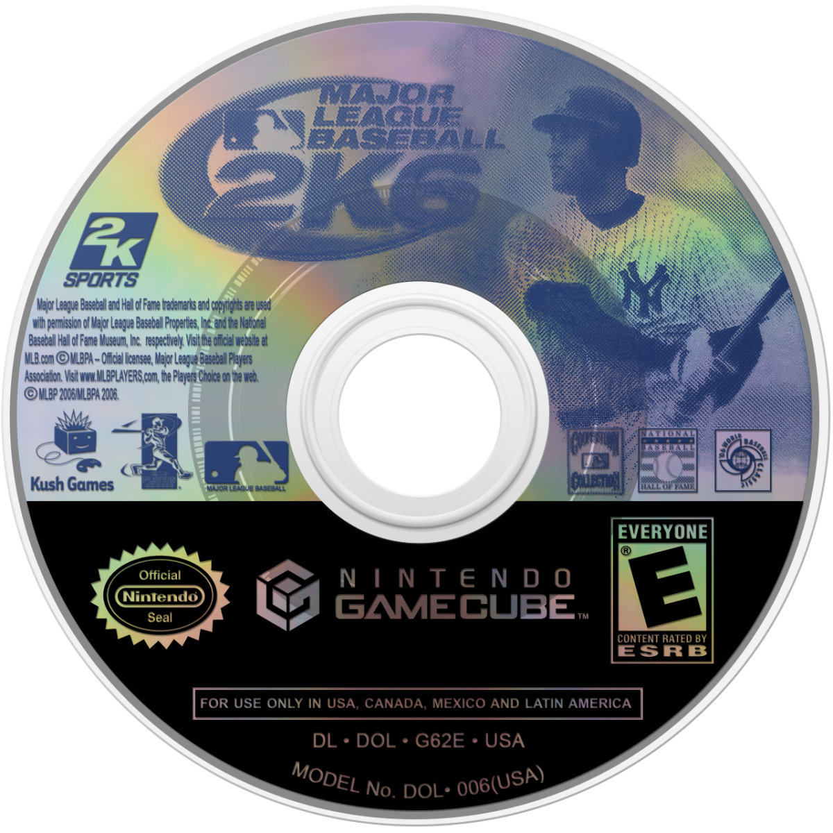 Disc Cover art for Major League Baseball 2K6 GameCube GC video game, MLB baseball simulation, sports game, multiplayer, realistic graphics, Nintendo GameCube classic