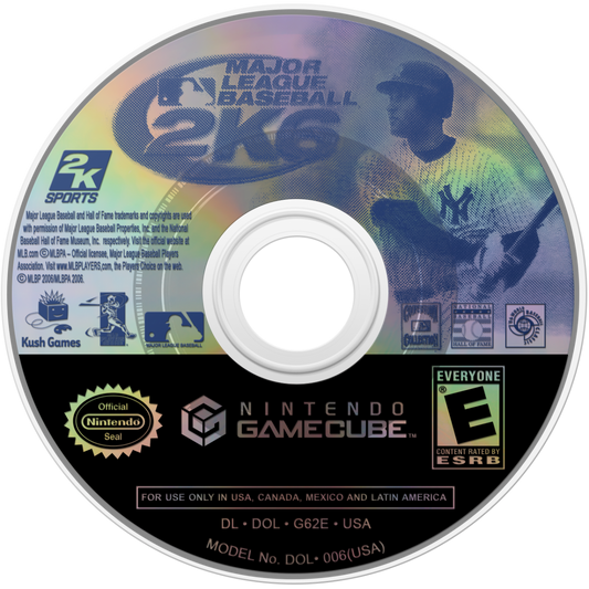 Disc Cover art for Major League Baseball 2K6 GameCube GC video game, MLB baseball simulation, sports game, multiplayer, realistic graphics, Nintendo GameCube classic