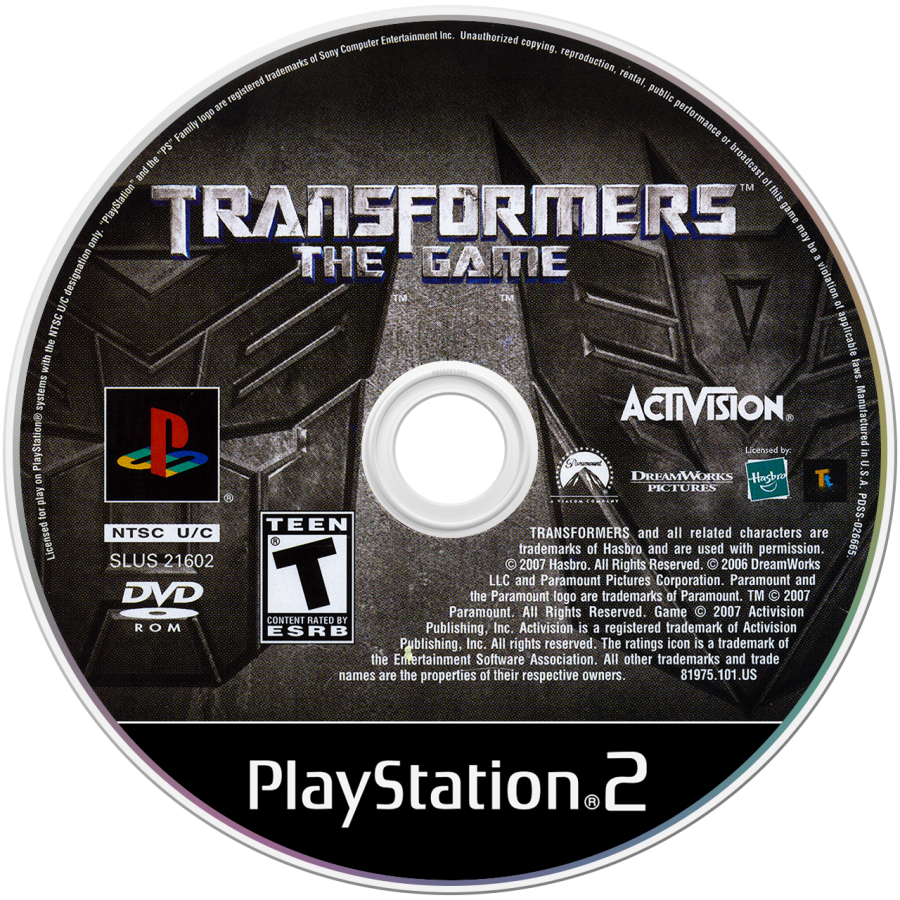 Transformers: The Game disc art for Playstation 2 (PS2) video game