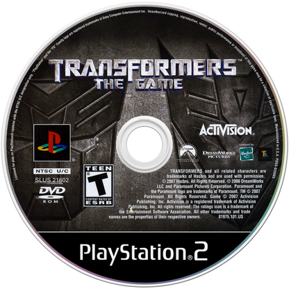 Transformers: The Game disc art for Playstation 2 (PS2) video game