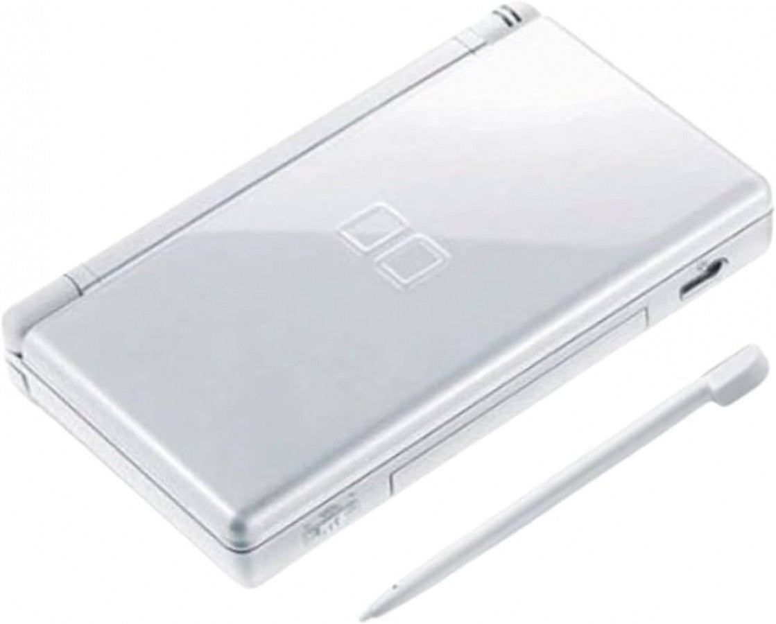 Nintendo DS Lite White handheld gaming console featuring classic white design dual screens touchscreen controls stylus input foldable clamshell form factor Game Boy Advance game compatibility Nintendo DS games wireless multiplayer portable gaming and iconic Nintendo handheld gaming appeal