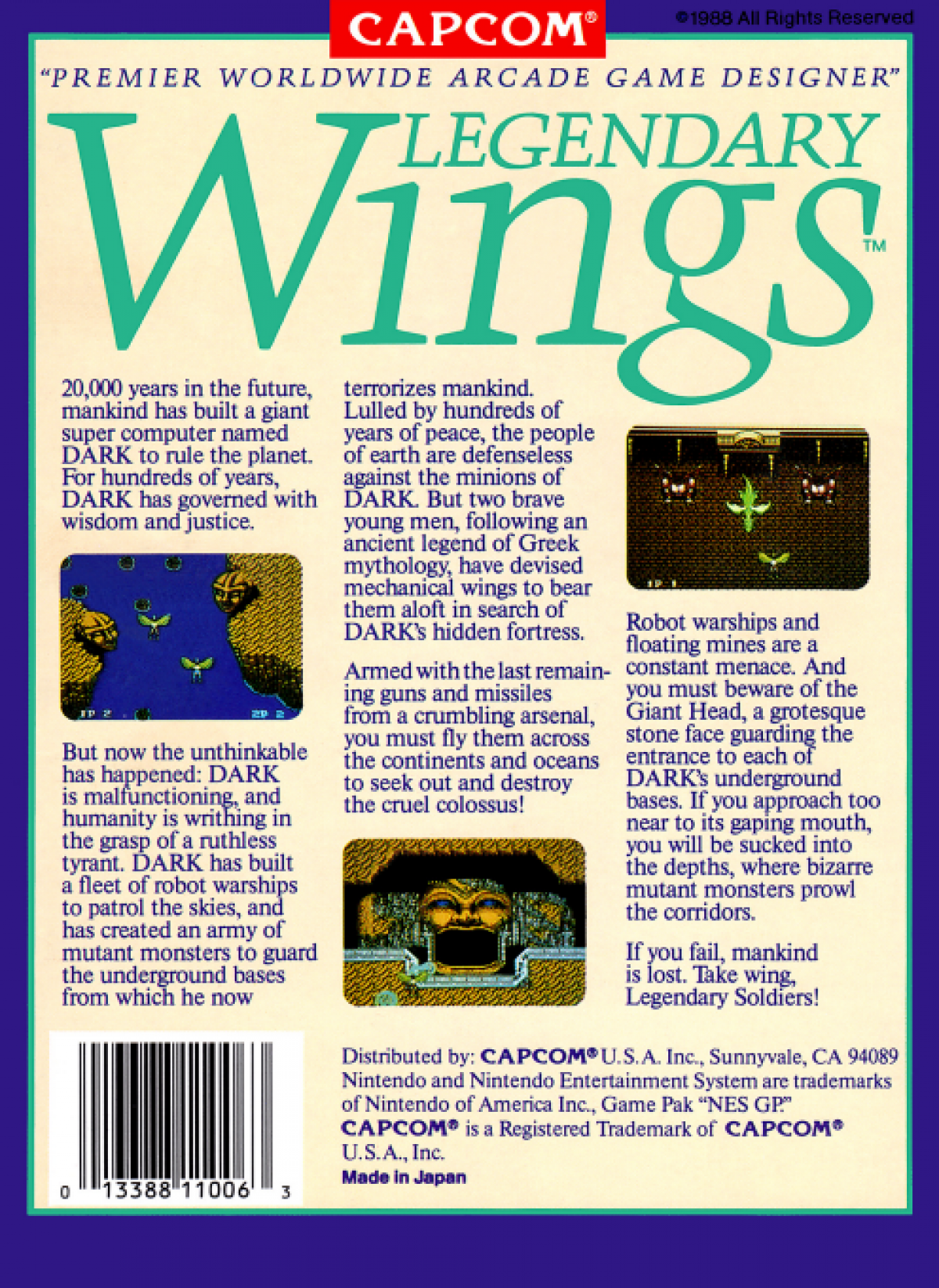 Legendary Wings back of box for Nintendo Entertainment System (NES) retro video game