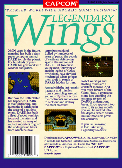 Legendary Wings back of box for Nintendo Entertainment System (NES) retro video game