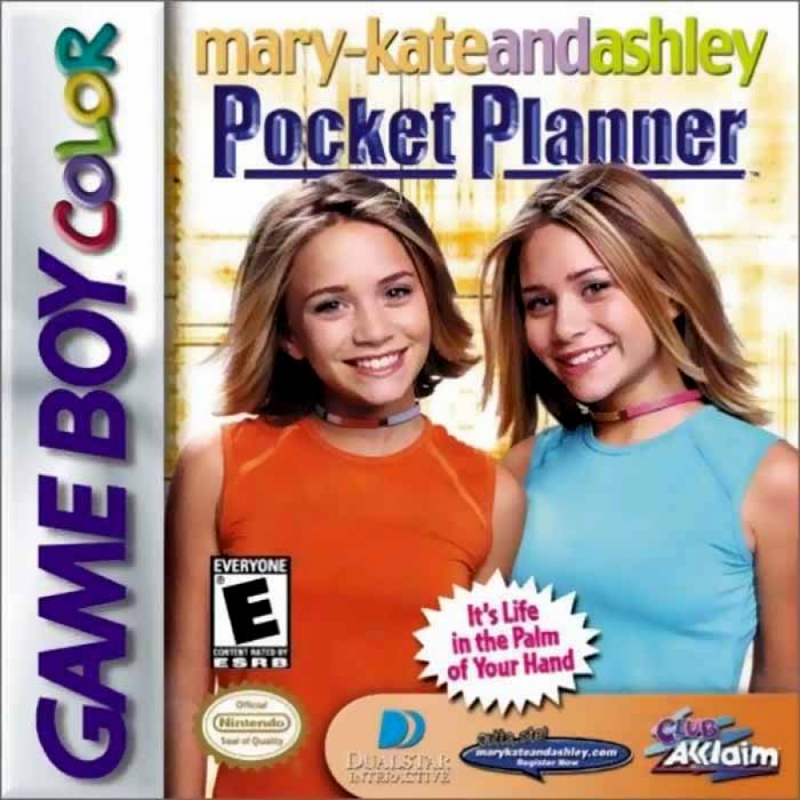 Mary-Kate and Ashley Pocket Planner Game Boy Color GBC for retro video game enthusiasts featuring personal organizer gameplay calendar scheduling contact management note taking handheld utility features interactive lifestyle functions and collectible gaming appeal front cover 