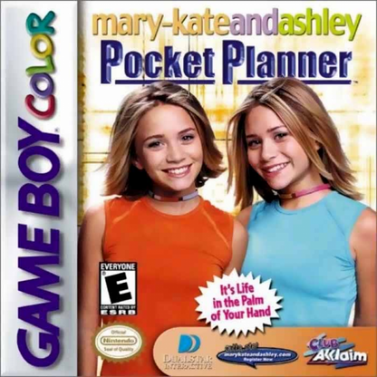 Mary-Kate and Ashley Pocket Planner Game Boy Color GBC for retro video game enthusiasts featuring personal organizer gameplay calendar scheduling contact management note taking handheld utility features interactive lifestyle functions and collectible gaming appeal front cover 