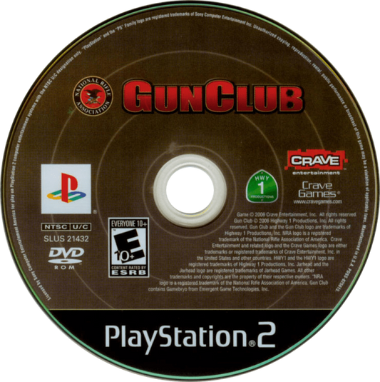 NRA Gun Club – PlayStation 2 (PS2) video game disc, first-person shooting sports simulation game.