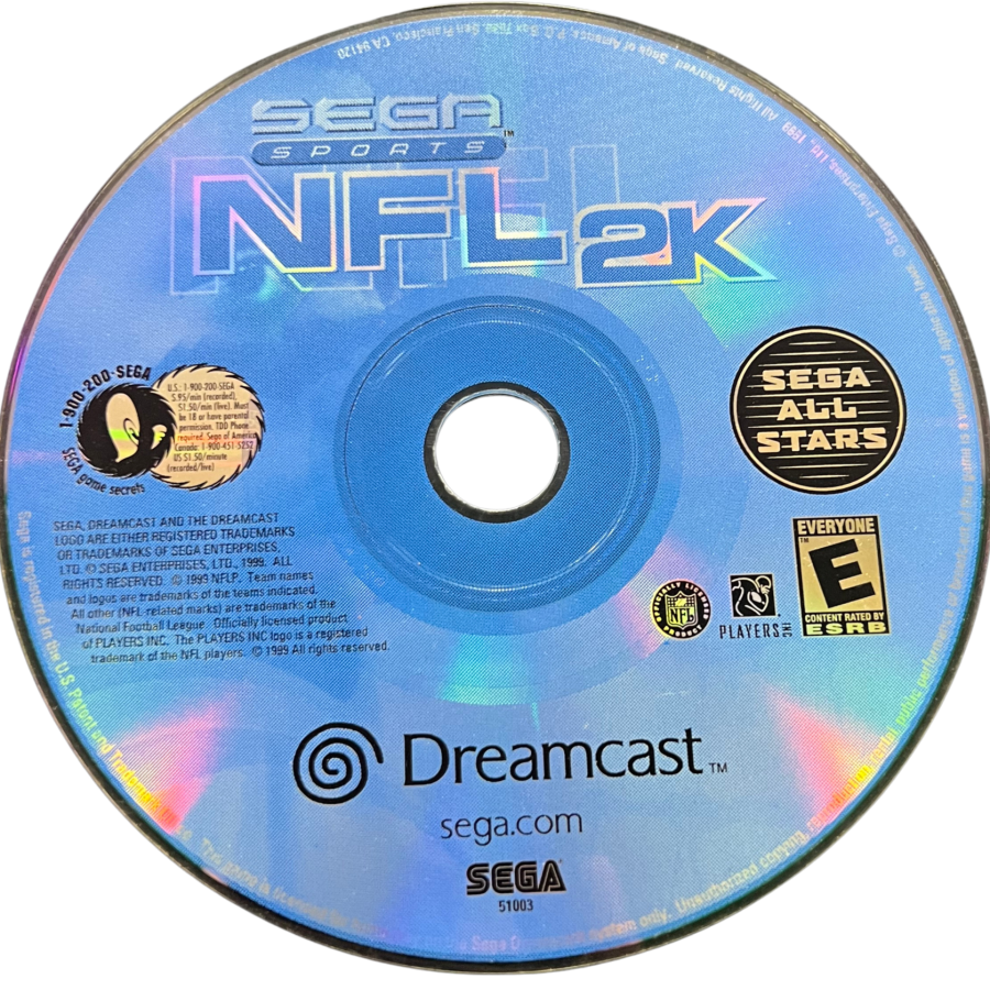 NFL 2K Sega All Stars Dreamcast game featuring arcade-style football gameplay and classic Sega sports presentation disc 