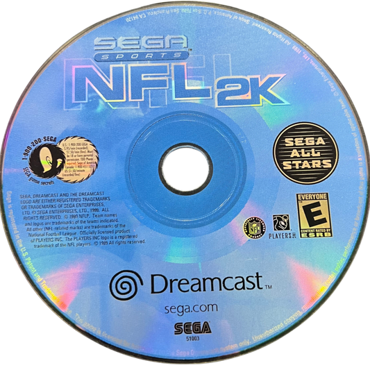 NFL 2K Sega All Stars Dreamcast game featuring arcade-style football gameplay and classic Sega sports presentation disc 