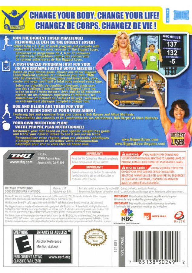 The Biggest Loser – Nintendo Wii (Wii) fitness workout training simulation video game back of case