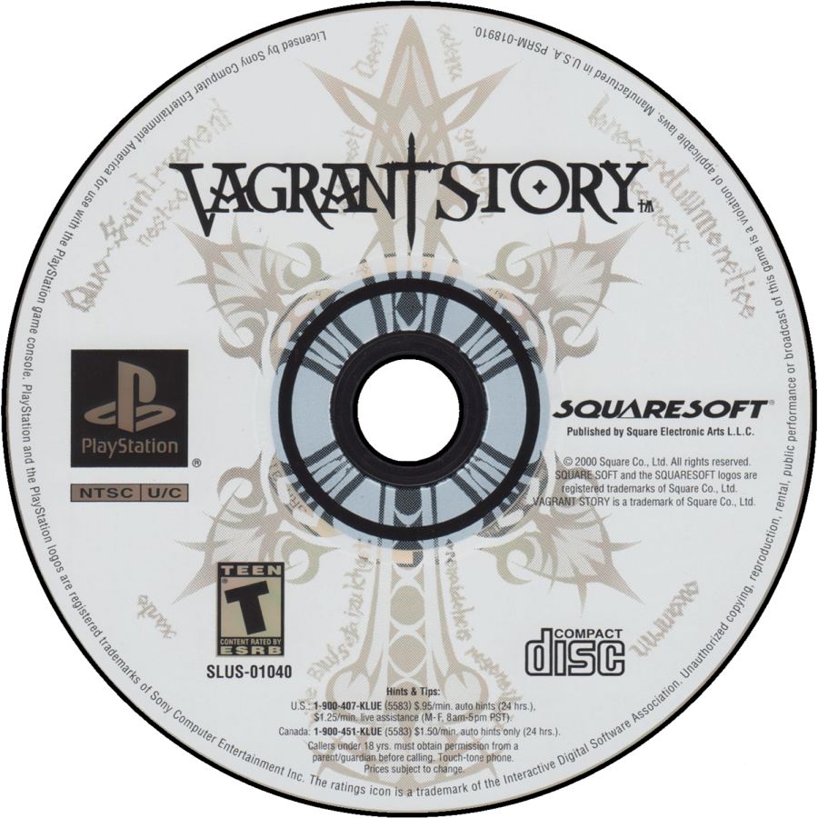 Vagrant Story PlayStation PS1 for action role playing video game fans featuring dark fantasy adventure gameplay real time combat weapon crafting system exploration challenging puzzles mysterious storyline gothic environments character customization classic Square RPG experience collectible gaming appeal disc 1