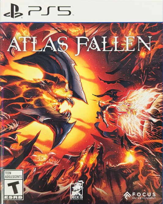 Atlas Fallen Limited Edition Case PlayStation 5 action RPG sand-surfing across fantasy desert landscapes gauntlet-powered combat shapeshifting weapons co-op multiplayer aerial traversal sun-scorched world lore-driven quests defeating wraiths Focus Entertainment front cover