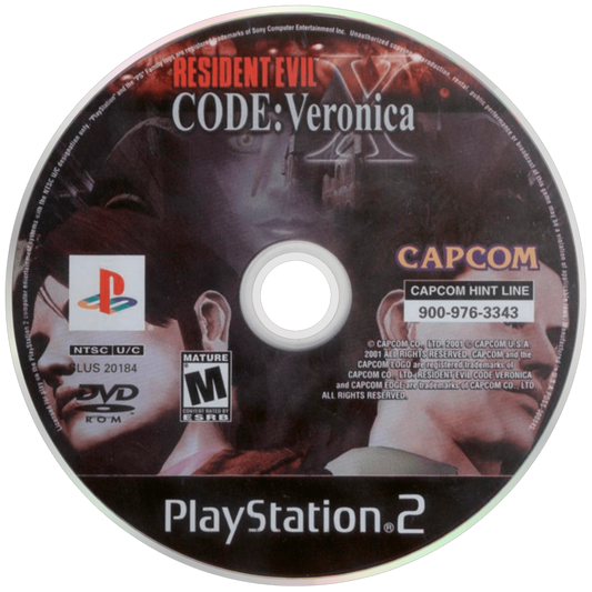Resident Evil Code: Veronica X – PlayStation 2 (PS2) video game disc, survival horror game.