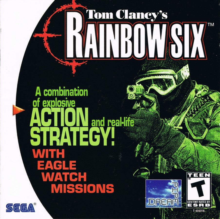 Tom Clancys Rainbow Six retro PlayStation 1 video game featuring tactical shooter gameplay, military squad combat, strategic missions and classic PS1 entertainment - cover art 