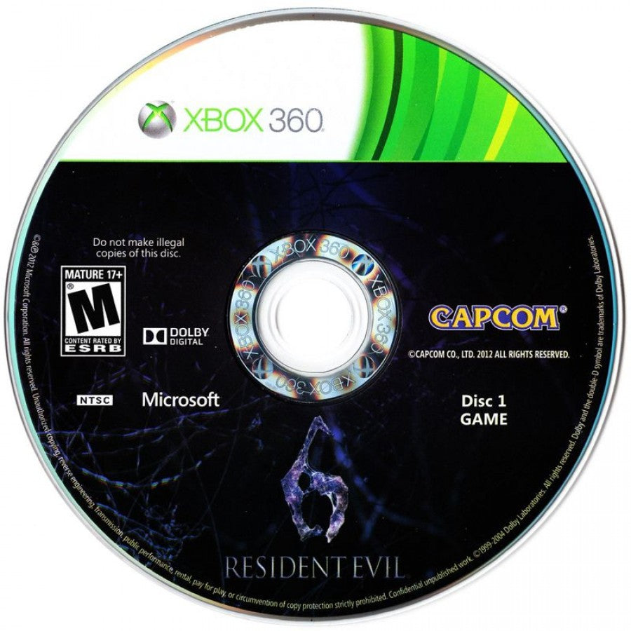 Resident Evil 6 disc 1 for Xbox 360 (X360) survival horror action-adventure video game